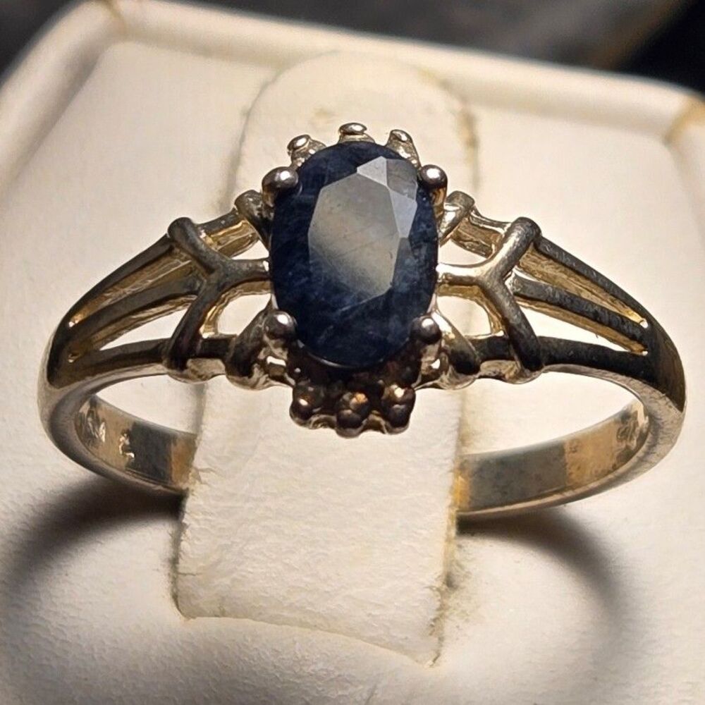 Navy Black Stone Vintage Sterling Silver Sz 7